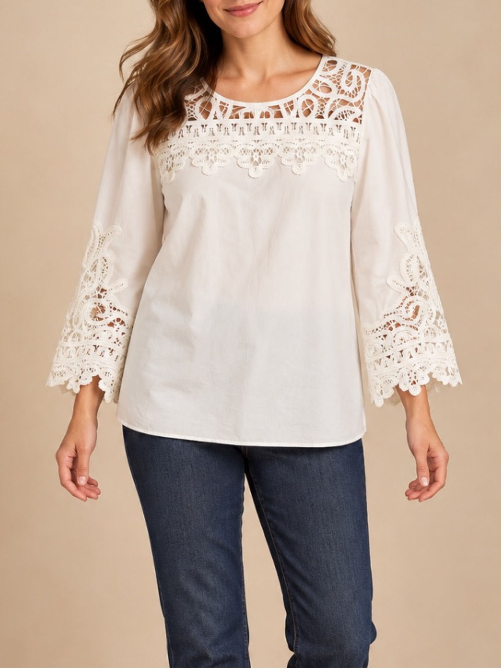 TALBOTS Ivory Lace accented Blouse Sz M PERFECT